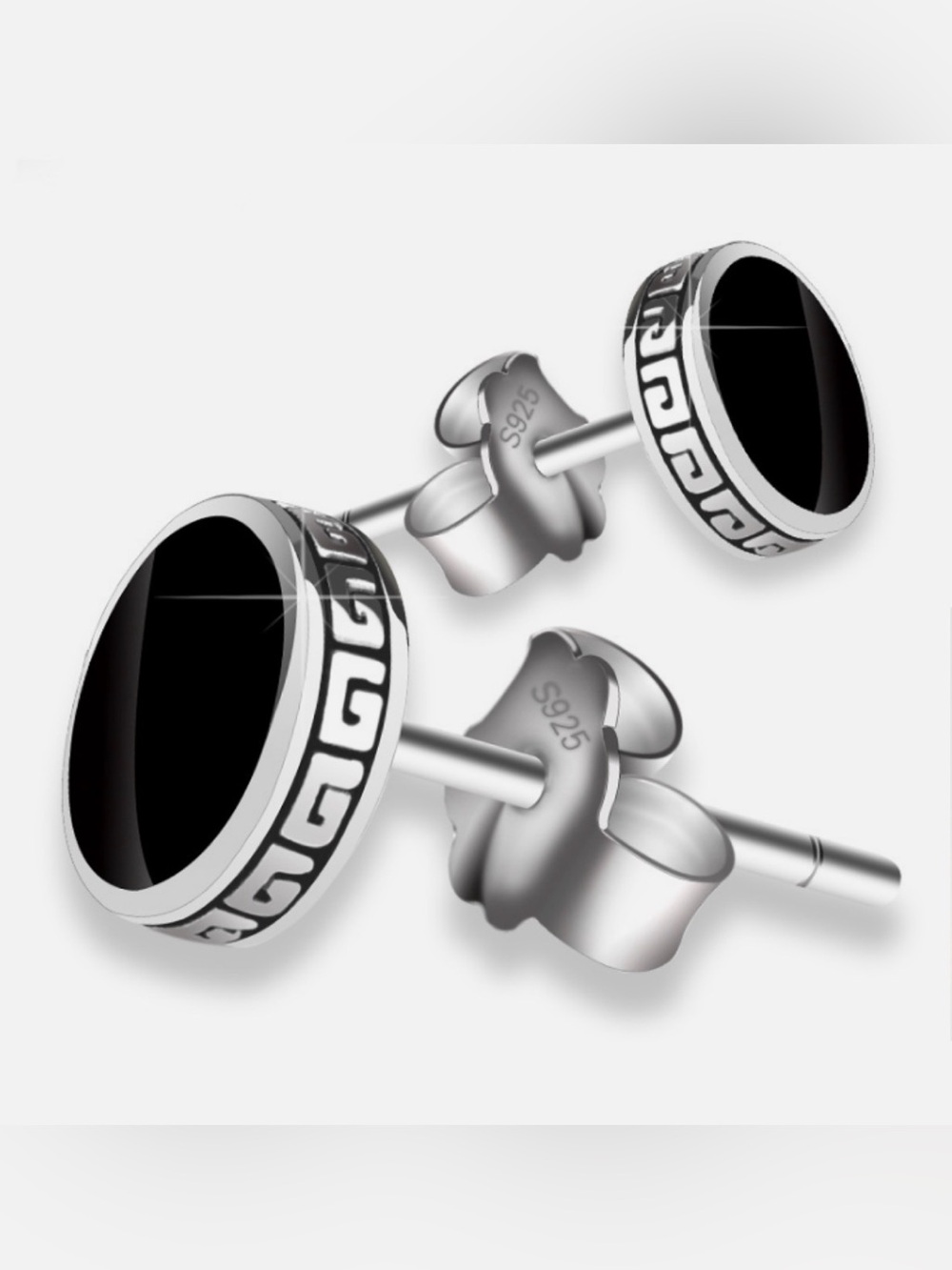 Men 925 Sterling Silver Post Black Enamel Round Stud Earrings gift 6/8mm K74